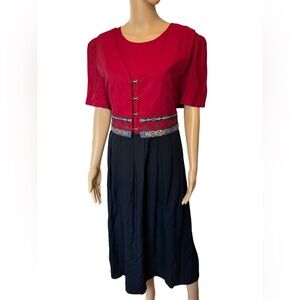 Kari’s Korner Vintage 80s Plus Red Black Witchy Hippie Eclectic Midi Vest Dress